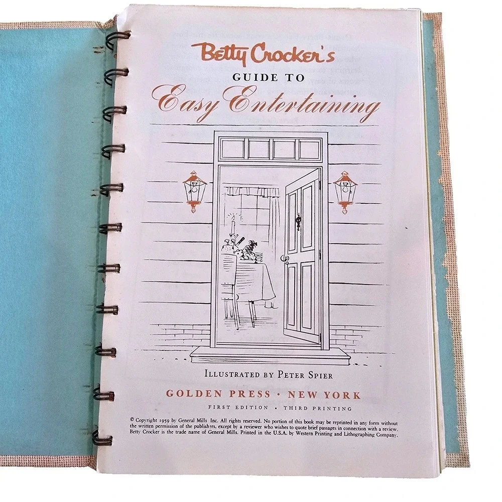 1959 Betty Crocker Easy Entertaining Cookbook 1st Ed 3rd Printing‎ Spiral HC